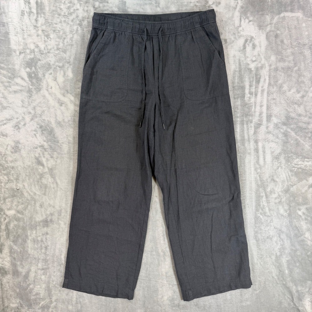 Gap Wide Leg Drawstring Linen Pants Womens Size L Charcoal Gray Linen Blend